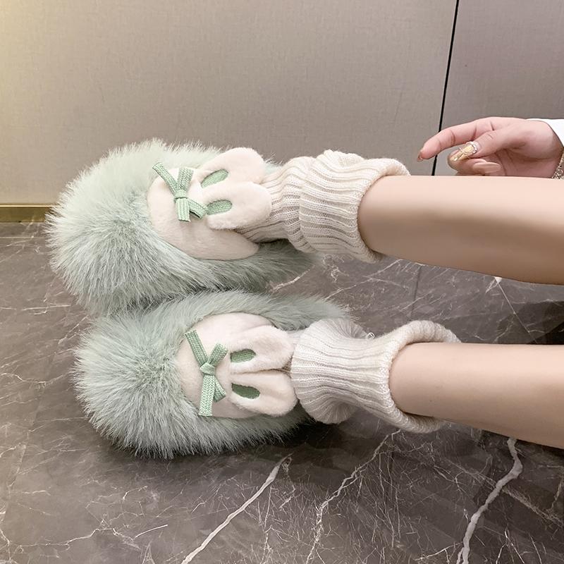 Söta Plyschtofflor Dam Höst Vinter Nya Utomhus Hemmaskor för Kvinnor Tjocksulade Plysch Varma Bomullstofflor Tofflor Dam