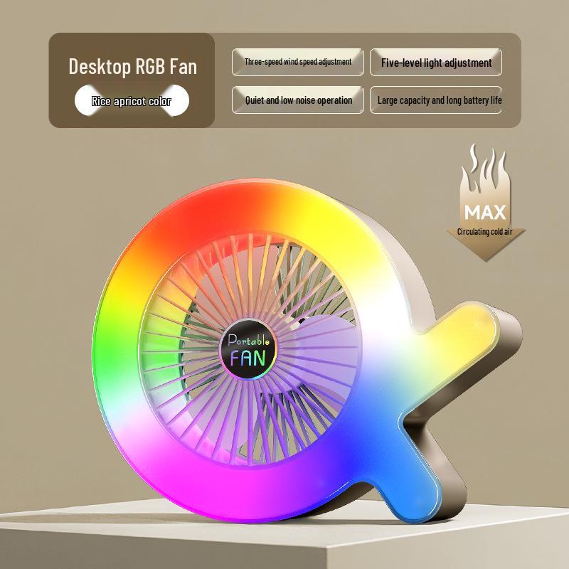 

USB Rechargeable Desktop Fan with Cross-Color LED and Strong Wind Colorful Light абрикосовый/бежевый