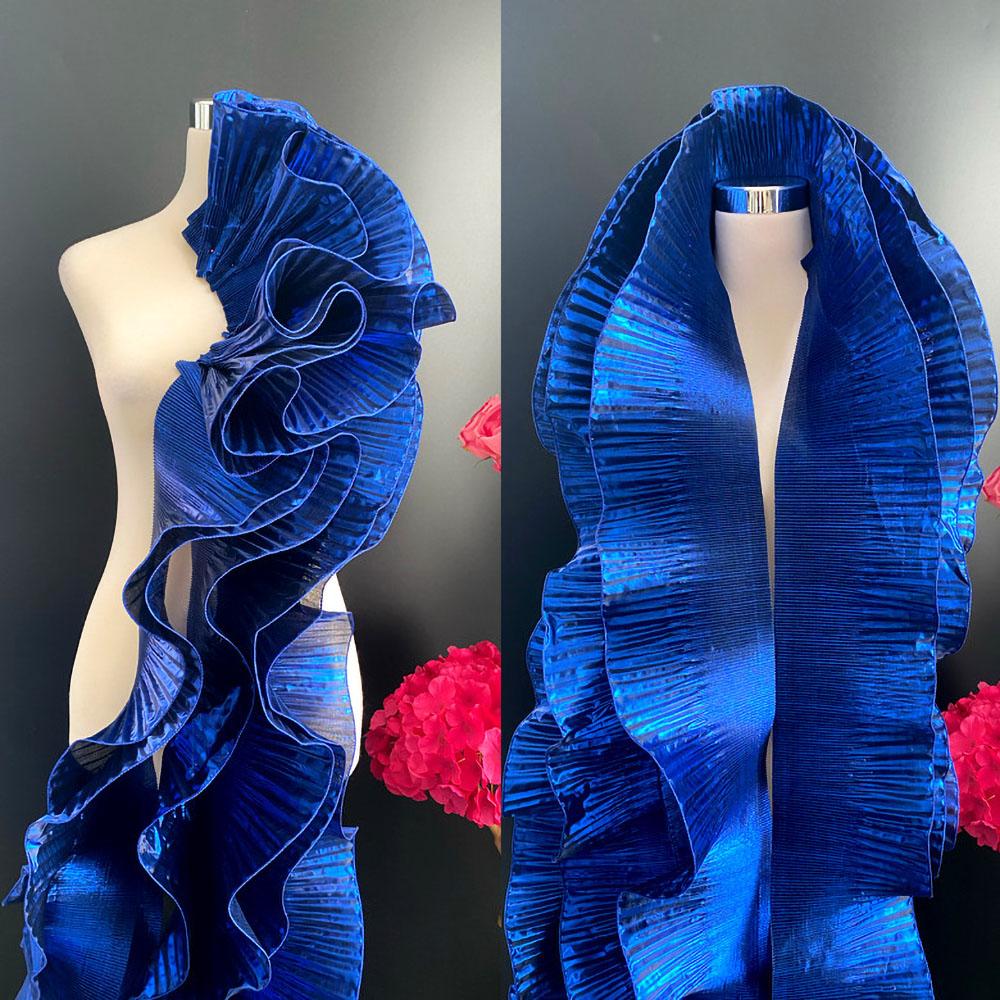 Metallic Lustrous Big Wave Lace Fabric Sewing for Bridal Ruffle Dress DIY Couture Wedding Clothes Decor Home Textile Accessories