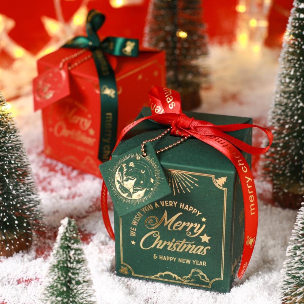 Christmas Apple Box Square Red Green Blue Xmas Eve Gift Packaging Box Dessert Fruit Candy Box for Home New Year Party Supplies