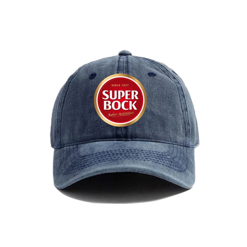 

2025 Summer Super Bock Distressed Baseball Cap Cool Men Retro Outdoor Summer Adjustable Dad Super Bock Since 1927 Hat Adjustable темно-синього кольору