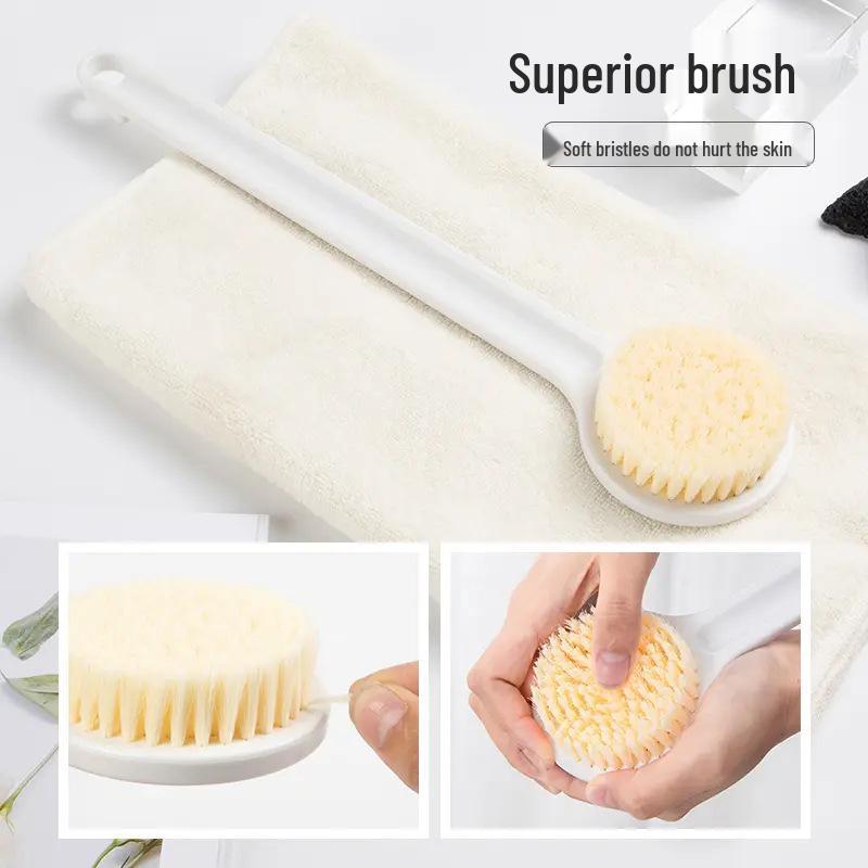 Soft Bristle Long Handle Bath Brush & Back Scrubber with Sponge Bath Ball