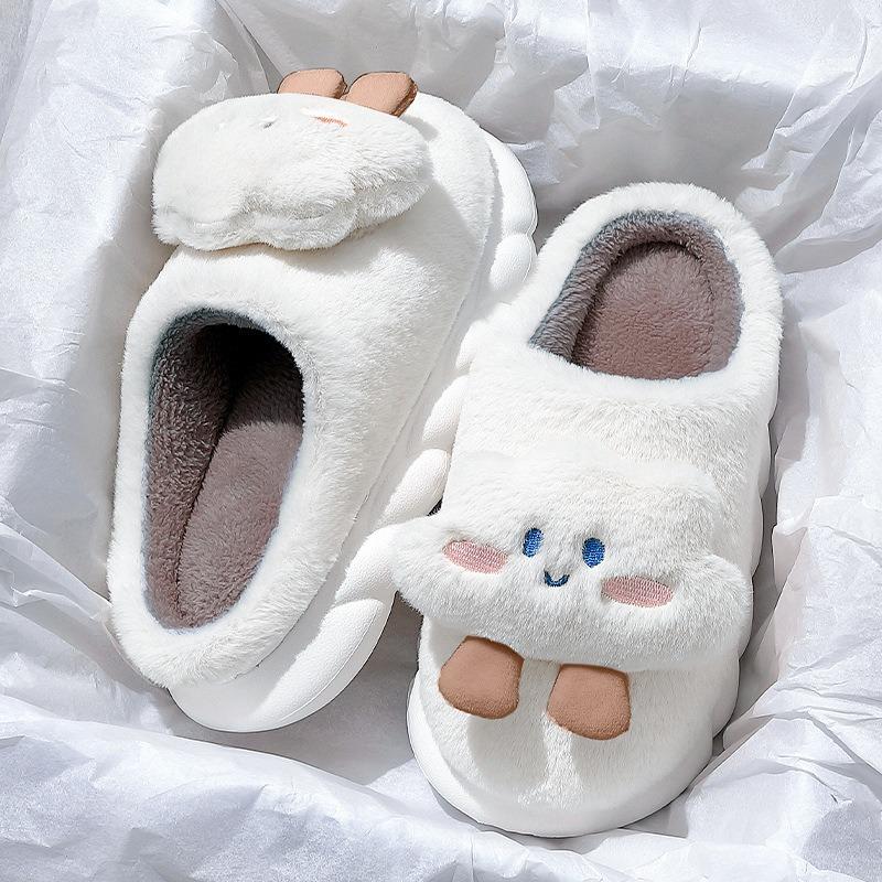 New Cotton Slippers Winter Warm Slippers Women's Home Thick Bottom Plush Couple Cotton Slippers Piled Thicker Winter