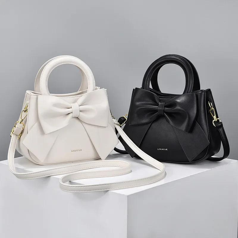 Fashi Casual Handbags For Women Cute Bow Black White Blue Kahki PU Handbags Trendy Daily Shoulder Underarm Bags bolsa feminina