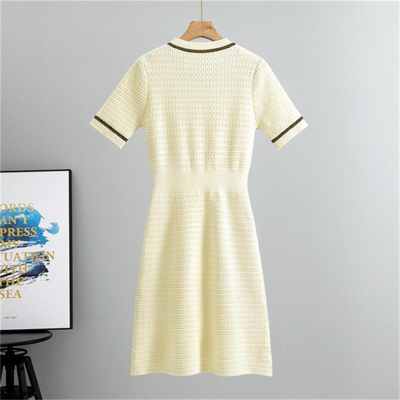 Summer Knitted Dress Fashion Women's Short Sleeve Waist slimming A-line Dress