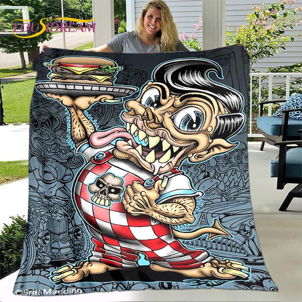 Funny Rat Fink Cartoon Soft Plush Blanket,Flannel Blanket Throw Blanket for Living Room Bedroom Bed Sofa Picnic Cover Bettdecke