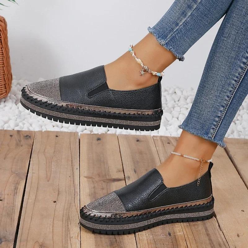 Fashion 2025 Hot Selling Summer Sports Shoes Women's Thick-soled Single Shoes Rhinestone Comfort Flat Shoes Women's Vulcanized