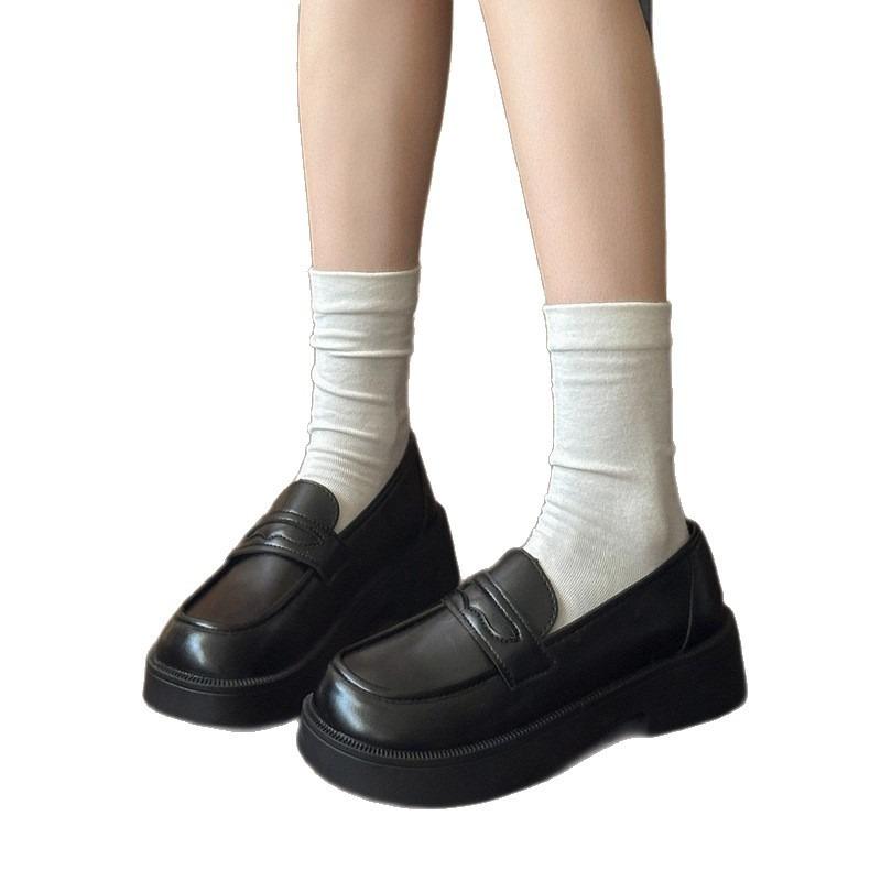 Sweet bright leather platform fashionable new small leather shoes show height small thick heel muffin shoes single shoes