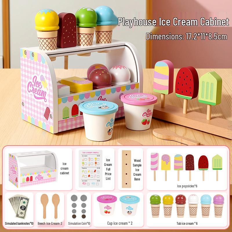 Wooden Ice Cream Shop Role-Play Cash Register for Kids