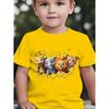 European sizes Summer Boys' Stylish Short-Sleeve T-Shirt Featuring Cartoon Prints of a Giraffe, Elephant, Lion, And Tiger Breaking Through a Wall