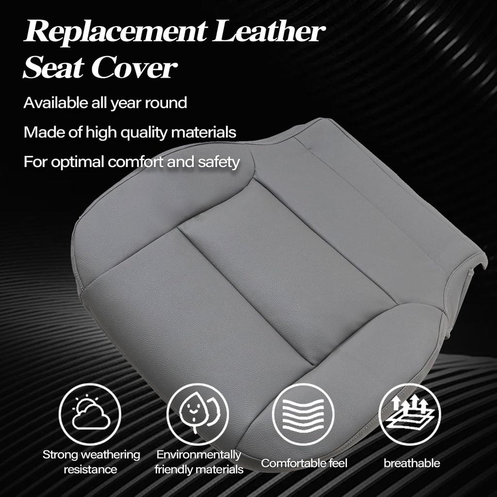 SecosAutoparts Driver or Passenger Side Bottom Leather Seat Cover Dark Ash Gray Compatible with Chevy Silverado 1500 2500HD 3500HD LT LS LTZ Z71