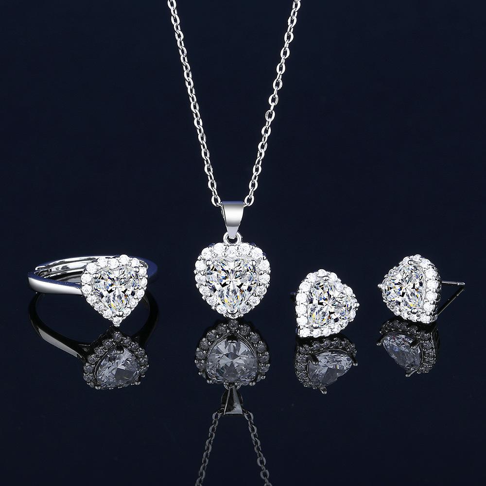 

Solitaire Lab Diamond Zircon set 925 Sterling Copper Party Wedding Rings Earrings Necklace For Women Bridal Moissanite Zircon