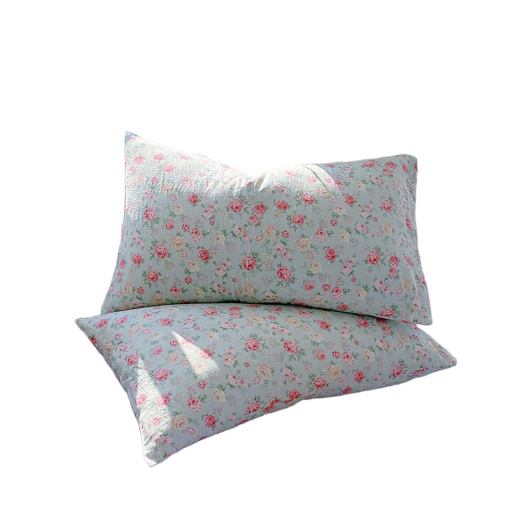 Class A Soft 100% Cotton Double Layer Gauze Pillowcase - Small Floral, Breathable, Single Piece for Summer