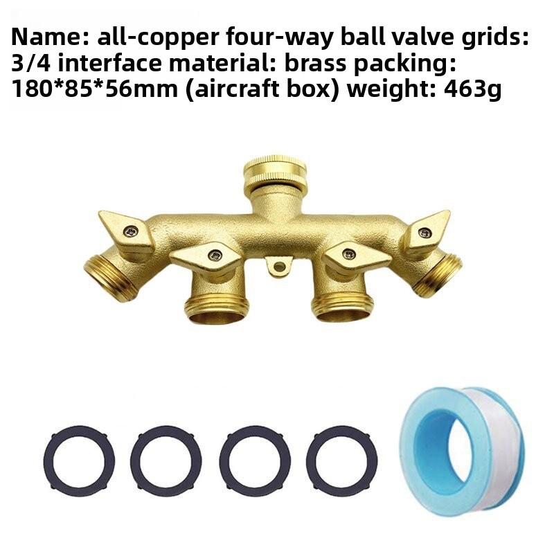 3/4 Inch 2/4-Way Brass Garden Hose Splitter Garden Tap Y-Type Watering Connector Distributor for Outdoor Faucet