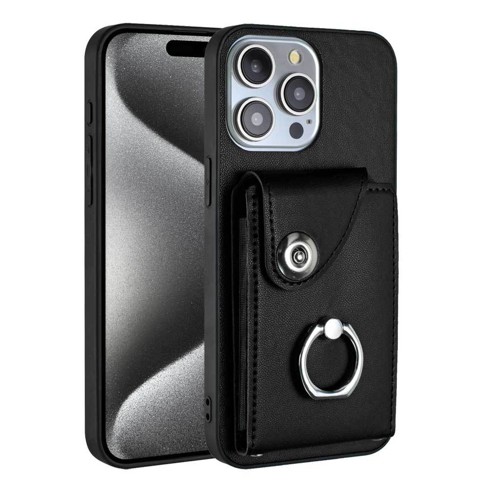 Applicable To iPhone16 Mobile Phone Case 15plus Card Wallet Ring Bracket Anti-drop Protective Case 17Pro