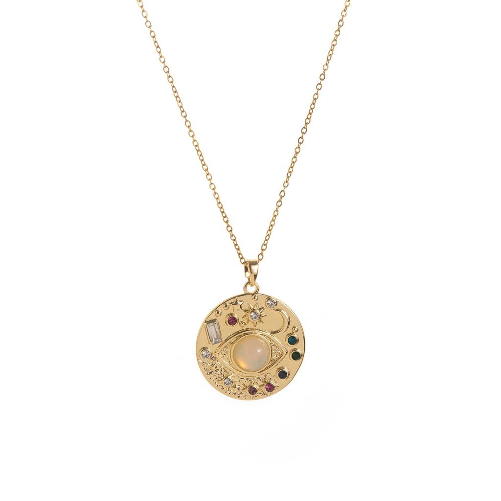 Lucky Evil Eye Zirconia Necklace with Sun, Moon, and Star Diamond Inlaid Pendant - Simple and Chic Clavicle Chain with Color Retention