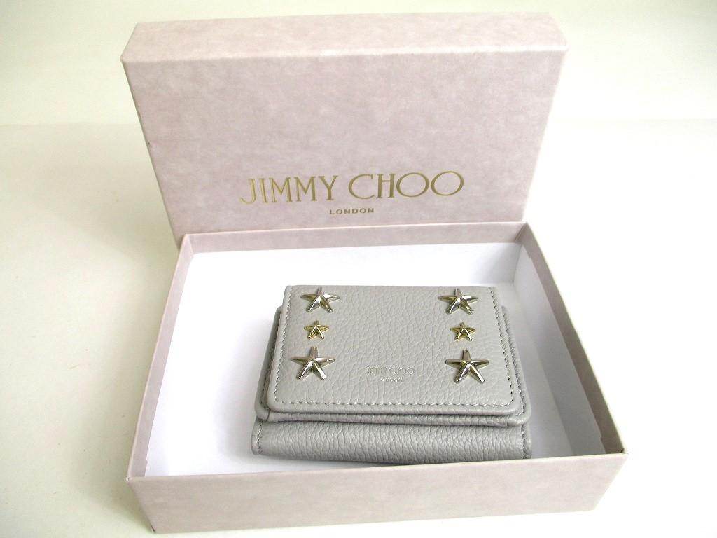 Authentic Jimmy Choo Plastic Stars Gray Leather Trifold Wallet Compact Wallet NEMO #a354  Refurbished