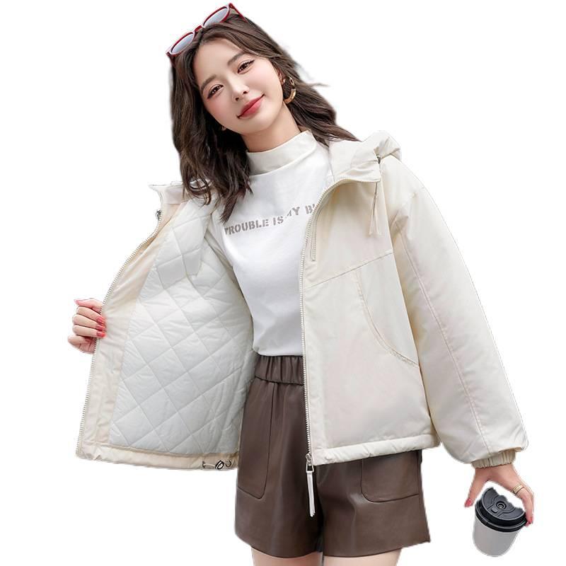 Quilted Winter New Hooded Solid Color Down Cotton Jacket Fresh Sweet Warm Windbreaker Coat