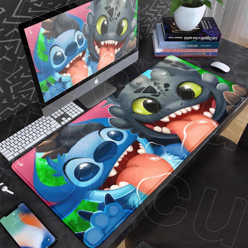New Anime Mousepad Stitch And Angel Cute Office Deskmat 90x40cm Large Cartoon Gamer Cabinet Carpet Non-slip Keyboard Accessories