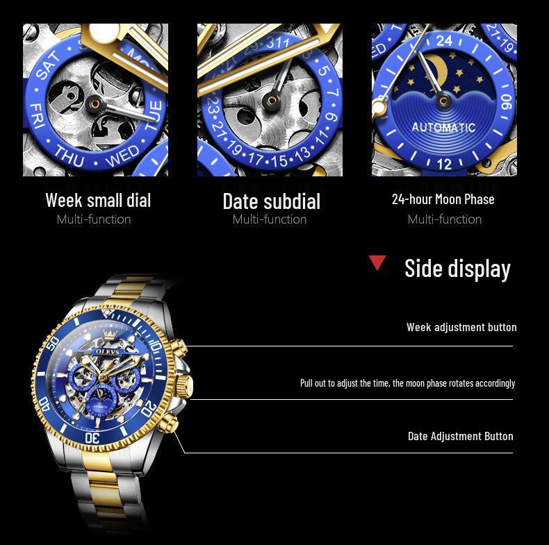 Oulisi Herren Automatikuhr - Lao-Stil, Wasserdicht, Multifunktionales Design