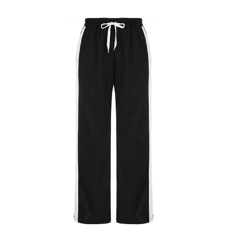 

American Spicy Girl Color Block Sports Sweatpants with Elastic Waist and Drawstring Small чёрный