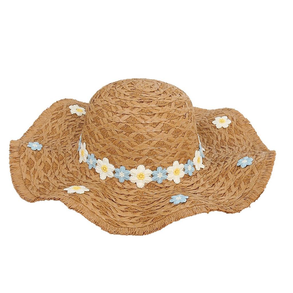 New Lafite straw hat hand-woven flower hat women's summer vacation seaside big eaves sun protection beach hat