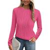 Women's Fashion Round Neck Long Sleeve T-Shirt Solid Color Textured Bottom Top