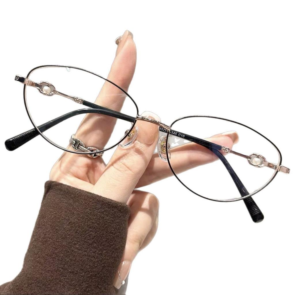 Vintage Anti-Blue Light Glasses Women's Oval Metal Frame Brand Designer Fashion Y2K Woman Metal Optical Frames Computer Glasses