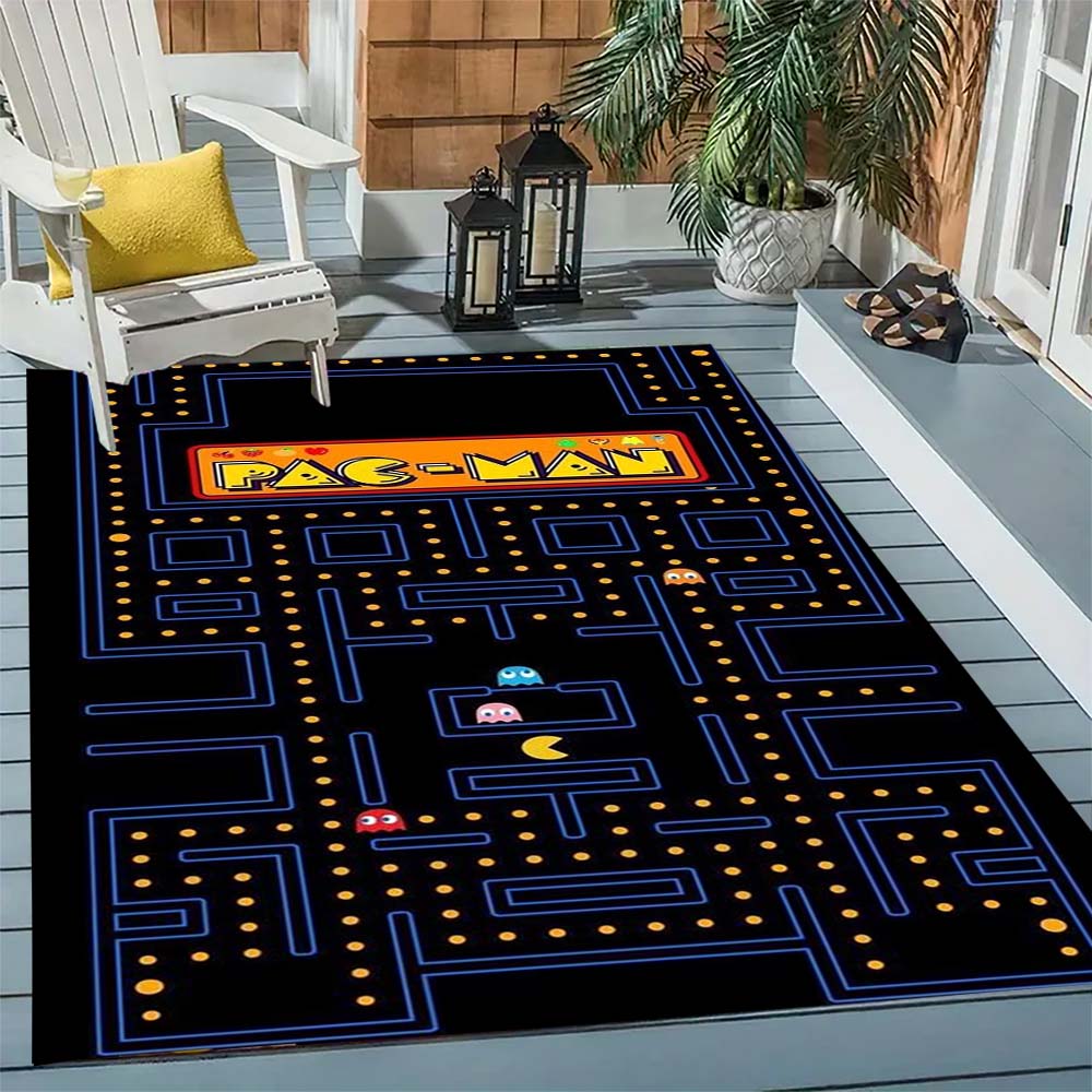 Pac-Man Game Theme Rug Non-Slip Round Carpet Gaming Room Bedroom Living Room Floor Mat Decoration