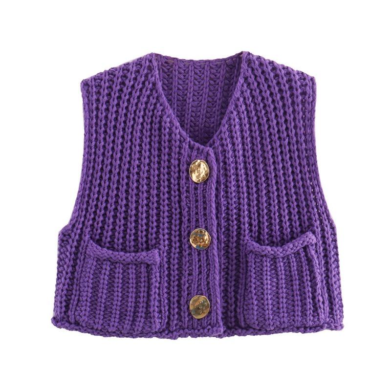 Damen S Ärmellose Kurze Gestrickte Cardigan Weste Mit Taschen