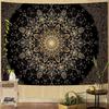 Black & Gold Mandala Tapestry, Elegant Wall Hanging with Intricate Golden Floral Pattern On Black Background, for Bedroom Decor