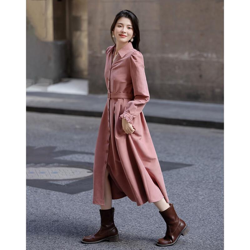 Demana Elegant Peach Velvet V-Neck Lace Puff Sleeve Dress