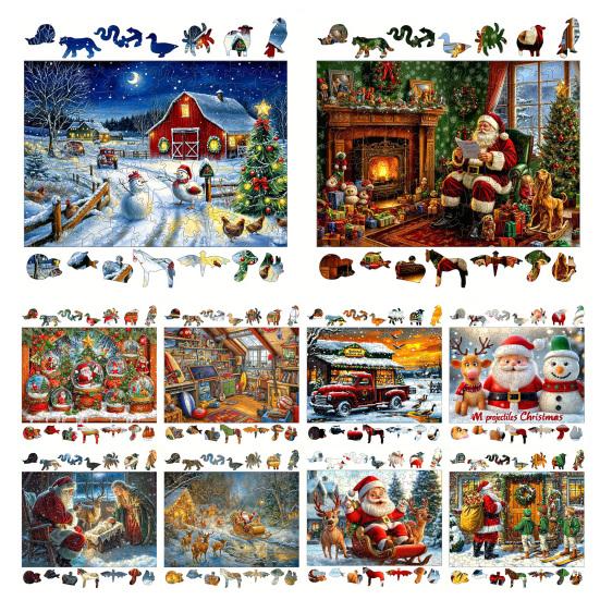 1 Set Puzzle din Lemn de Crăciun Vacanță de Iarnă Moș Crăciun Reni Sanie Puzzle Jucărie Educativă Decor pentru Casă