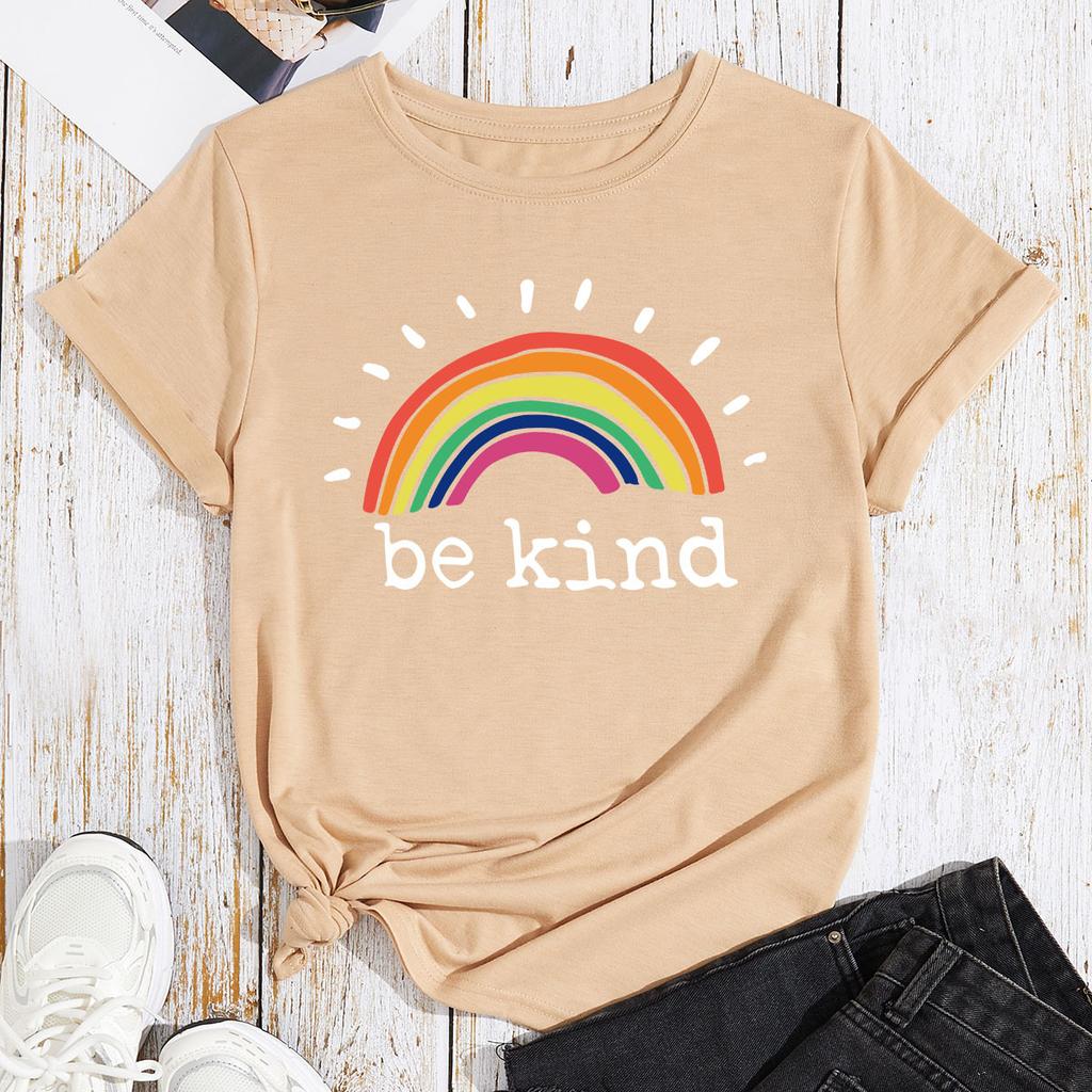 BE KIND Cotton T-Shirt Short Sleeve Round Neck Women 2d Print Tops