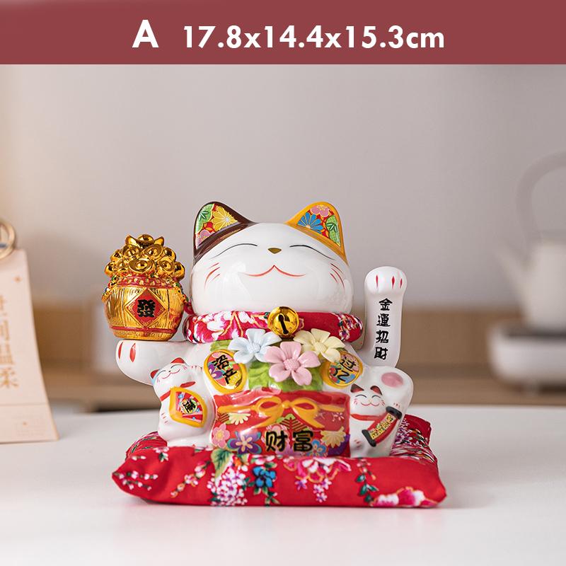

7-дюймовый керамический орнамент в виде цветка, кошки удачи, Манеки-нэко, машущий рукой, манящий кот, центральная фигурка
