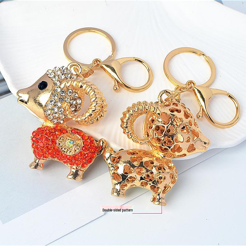 2027 Year of the Sheep Rhinestone Keychain: Chinese Style Sheep Pendant for Women's Bags