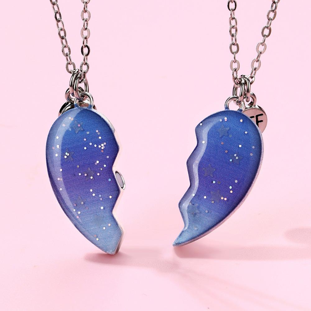 Winoneday 2Pcs/set Heart-shaped Luminous Five-pointed Star Best Friend Necklace for Women BFF Friendship Jewelry Gift