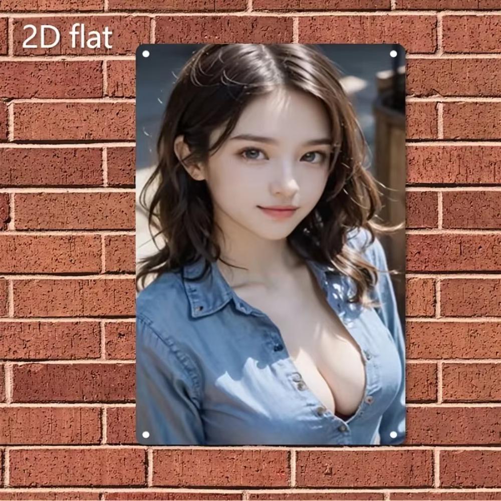 Vintage Metal Wall Art Sign, Korean Beauty Style Iron Poster with Woman Face Artwork for Home Decor