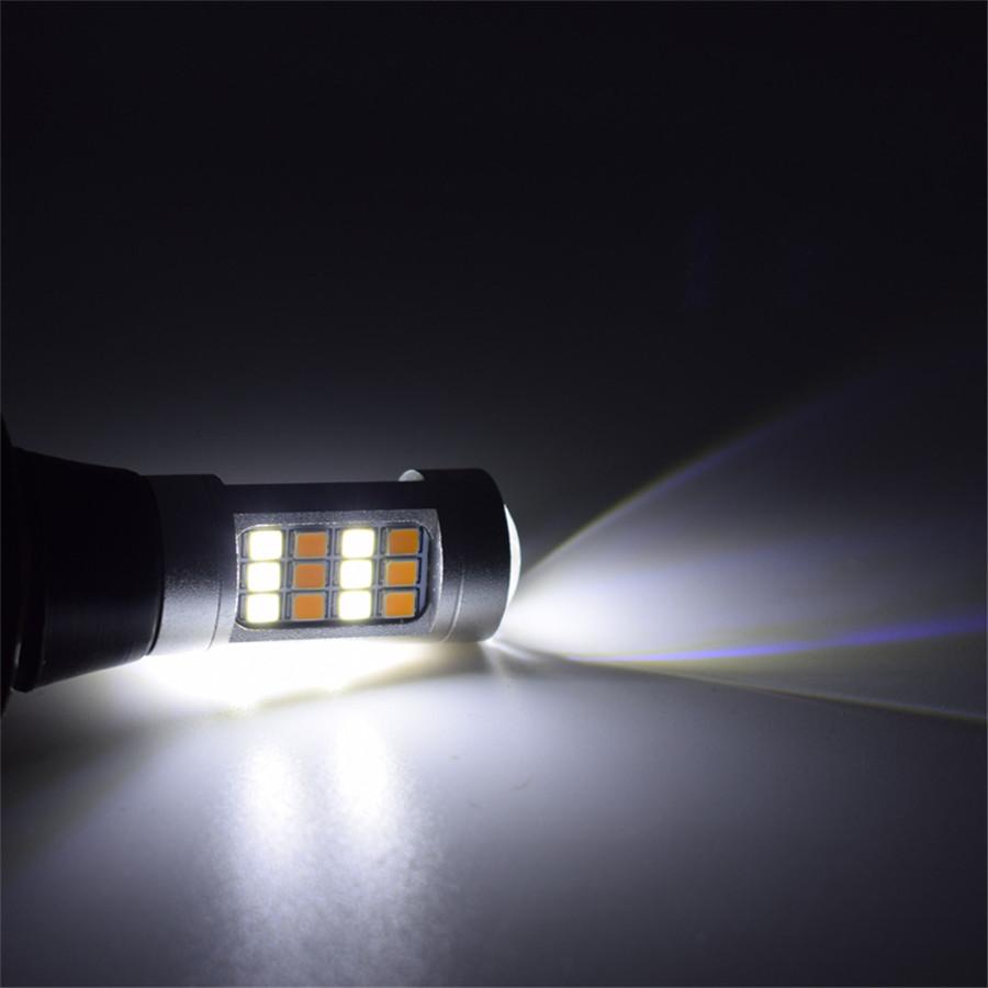 2Pcs 12V 1156 7506 BAU15S Amber-White Switchback Car LED DRL Turn Signal Lights