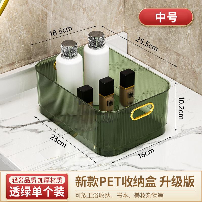 

Настольный ящик для хранения в стиле легкой роскоши, ПЭТ, корзина для хранения средств по уходу за кожей на туалетном столике, прозрачный ящик для мелочей, закусок, косметики