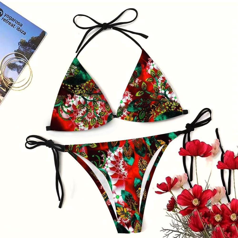European and American Sexy Swimsuit Strap Digital Printing Bikini Three-Point Beach Swimsuit