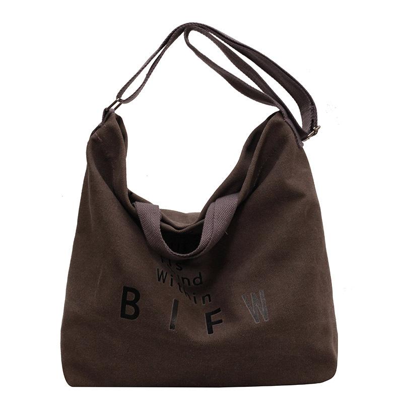 

Simple make-up bag, retro literary texture printed canvas bag, tide letter casual women s shoulder bag темно-коричневого