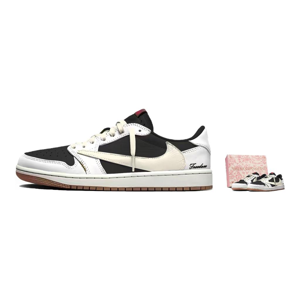 Jordan x Travis Scott Air Jordan 1 Cushioning Abrasion Resistant Low top Vintage Basketball Shoes Unisex White DZ4137-700(Team1803-3)