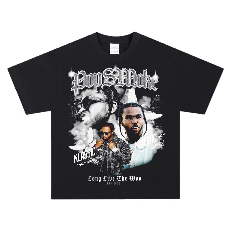 

2026 Pop Smoke Tribute Graphic T-Shirt Retro Hip Hop Streetwear Breathable Cotton Short Sleeve Round Neck Unisex - Men s Sum... S разноцветный
