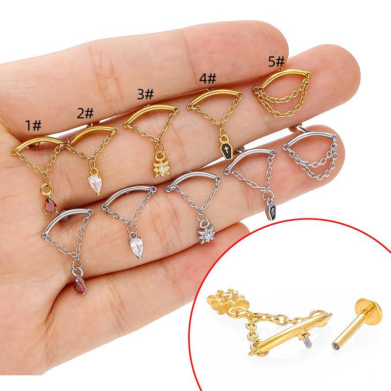 

316L Stainless Steel Cross Lip and Ear Bone Stud Pendant - European & American Style Multi-purpose Piercing Jewelry Size 5