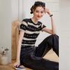 Women's Striped Round Neck Short Sleeve T-shirt
