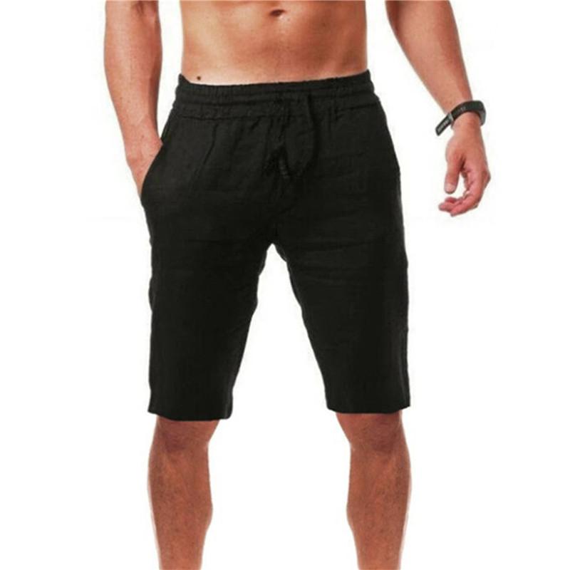 Yoxier Nieuwe Heren Katoen Linnen Shorts Zomer Casual Ademend Effen Kleur Linnen Korte Broeken Fitness Streetwear Broeken M zwart