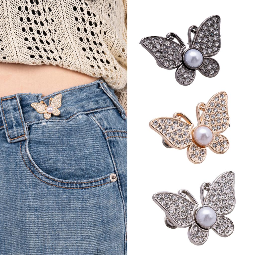 Pack Of 3 Adjustable Butterfly Waist Buckles Metal Jeans Waistband Tightener For Women NonSewing Waist Extender