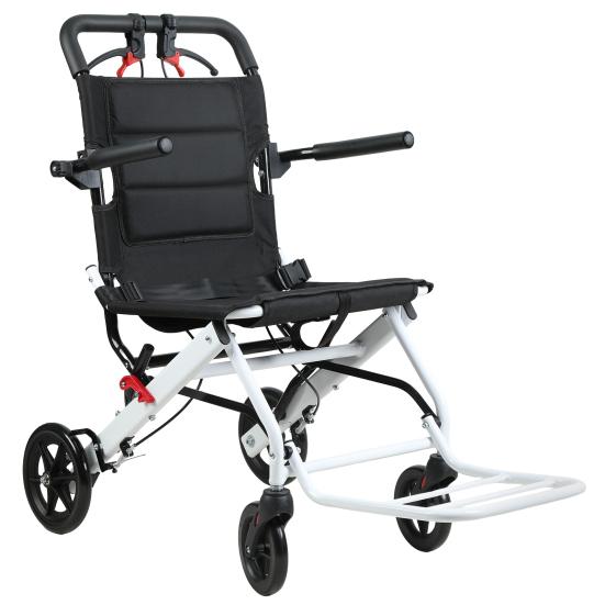 17.7 Inches Transport Wheelchair Lightweight Foldable Wheelchair Portable Aluminum Alloy Travel Wheelchair with Handlebar Brake Lever for Adults