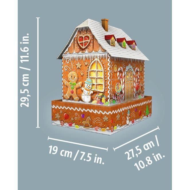 Puzzle 3d maison de noël en pain d'épices - ravensburger - monument 257 pièces - sans colle - change de couleur - dès 8 ans